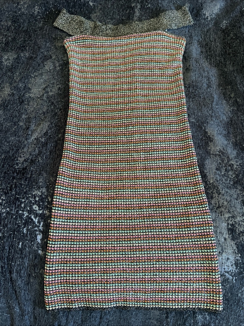M Missoni Multicolor Knit Off-Shoulder Bodycon Dress size 40/S